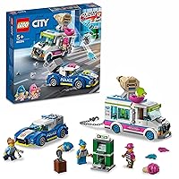 Lego City Ice Cream Truck Police Chase Van 60314 Toy for Kids, Girls and Boys Age 5 Plus Years Old with Splat Launcher & City Police Car
