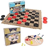 Chinese Checkers and Giant 3-in-1 Checkers Rug with Mega Tic Tac Toe Bundle - Classic Board Games for All Ages - Indoor and Outdoor Fun