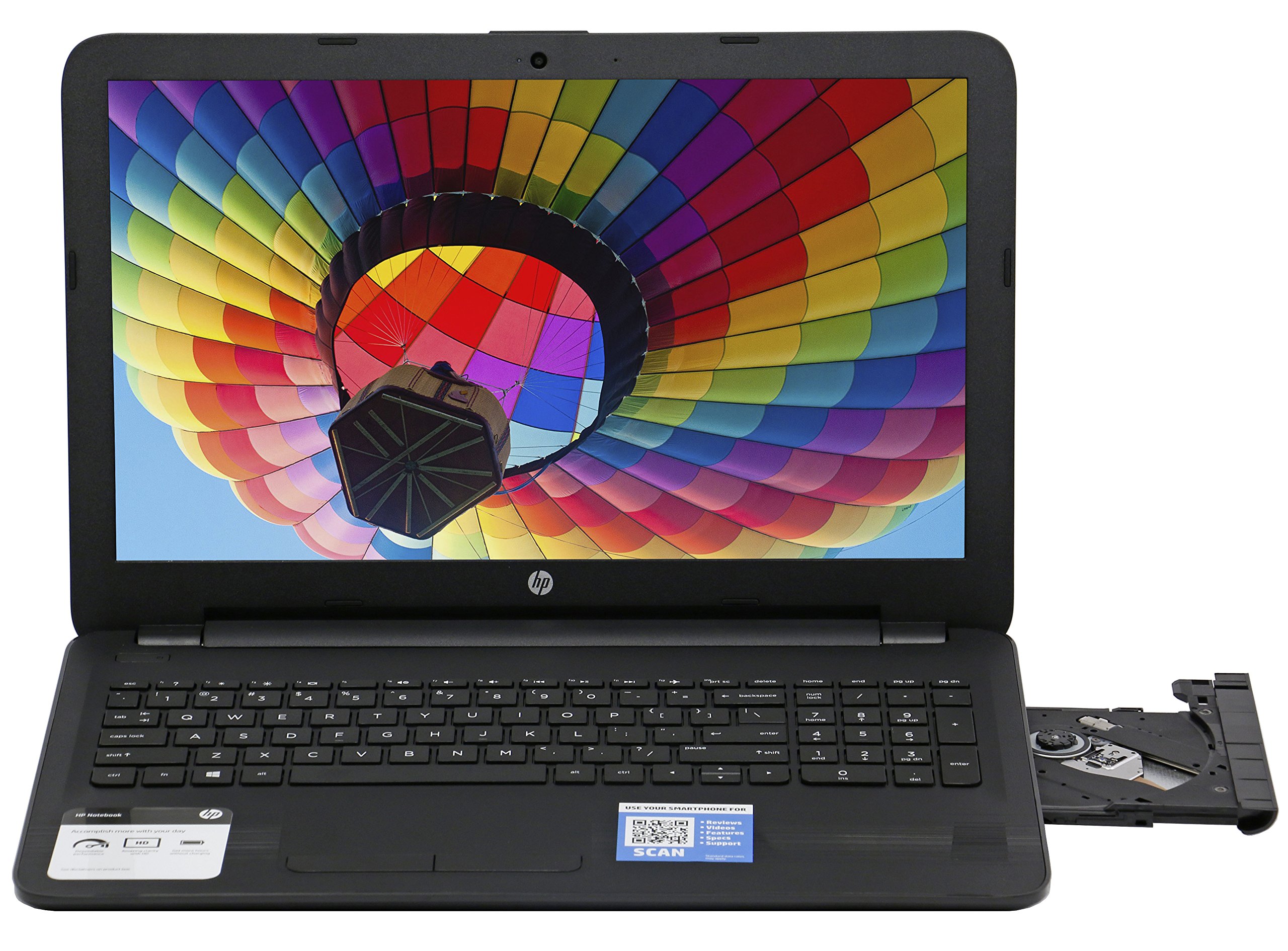 HP Notebook Laptop 15.6 HD Vibrant Display Quad Core AMD E2-7110 APU 1.8GHz 4GB RAM 500GB HDD DVD Windows 10