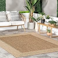 nuLOOM 7x9 Outdoor/Indoor Asha Area Rug, Light Brown, Casual Design With Striped Border, Stain Resistant, Highly Durable, For Patio, Balcony, Bedroom, Living Room, Dining Room, Bathroom