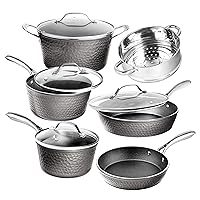 Granitestone Pots and Pans Set with Hammered Design, 10 Piece Complete Nonstick Kitchen Cookware Set, Dishwasher Safe Pots & Pan Set with Induction Cookware & Stay Cool Handles,100% PFOA Free-Platinum