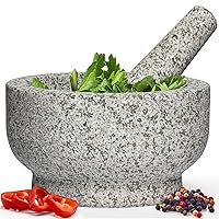 Heavy Duty Natural Granite Extra Large Mortar and Pestle Set, Hand Carved, Make Fresh Guacamole at Home, Solid Stone Grinder Bowl, Herb Crusher, Spice Grinder, 7