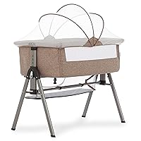 Lotus Bassinet and Bedside Sleeper in Brown, Lightweight and Portable Baby Bassinet, Adjustable Height Position, Easy to Fold and Carry Travel Bassinet- Carry Bag Included