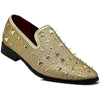 SPK24 Men Vintage Spikes Sparkle Formal Tuxedo Stage Fashion Slip On Loafer Dress Shoes