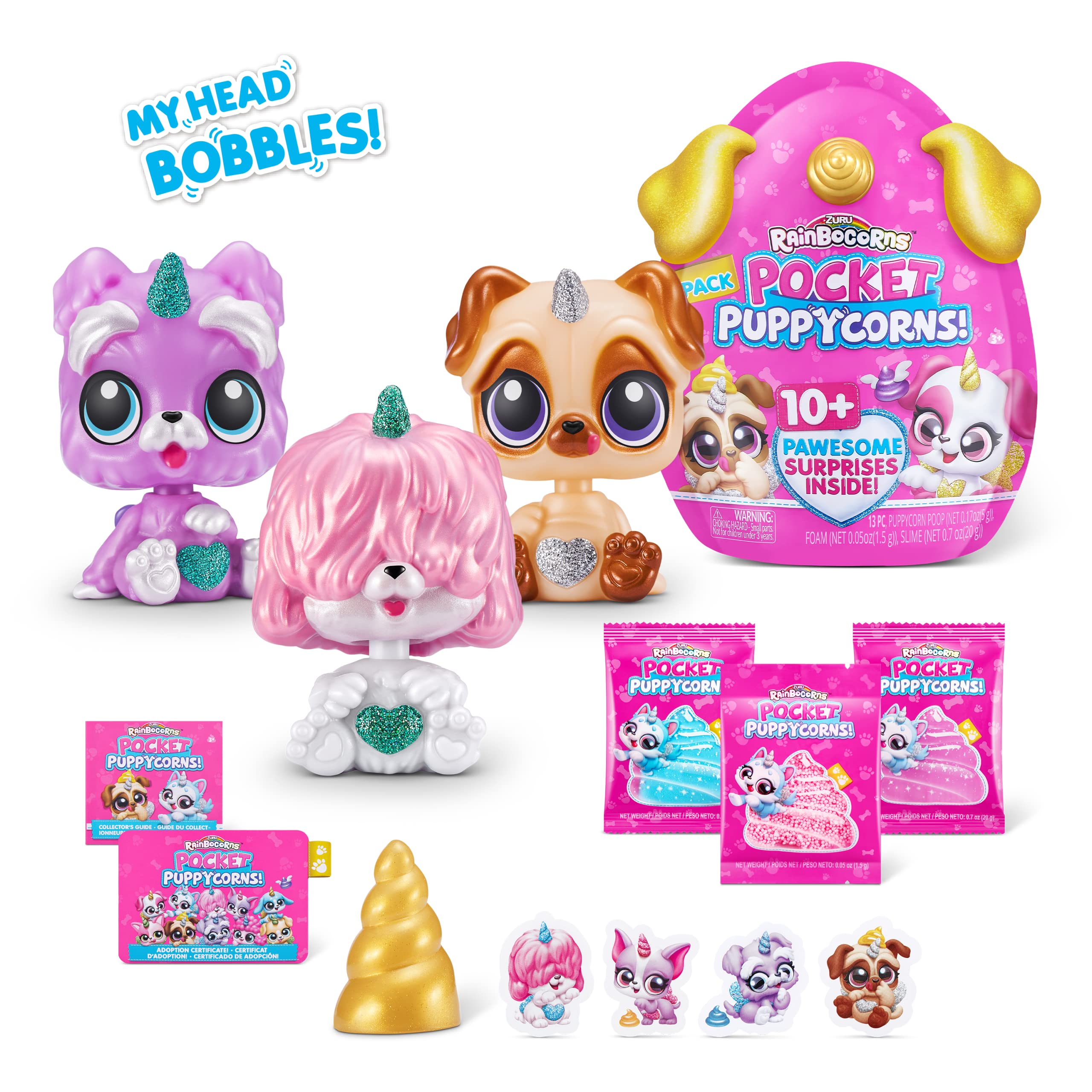 Rainbocorns Pocket Puppycorn 3 Pack by ZURU Toy Puppy Dog Mini Unboxing Girls Gifting Idea, Toys for Girls, Kid's Birthday Gift