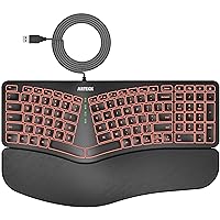 Arteck Ergonomic USB Wired Keyboard with Cushioned Wrist & Palm Rest, Backlit 7 Colors & Adjustable Brightness Comfortable Natural Split Keyboard with 6 Feet Wire for Windows Computer Desktop Laptop