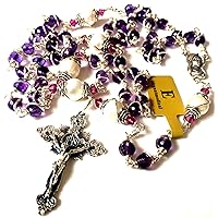elegantmedical Handmade Jewelry 925 Sterling Silver Wire Wrapped Amethyst & REAL PEARL 5 Decade Rosary Beads Necklace Cross