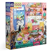 eeBoo Piece & Love: Pink Kitchen - 1000 Piece Puzzle - Adult Square Jigsaw, 23x23, Includes Image Reference Insert, Glossy Pieces