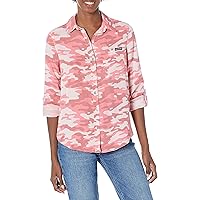 Calvin Klein Jeans Women's Print Classic Button Down Shirt W/Roll Tab Sleeve