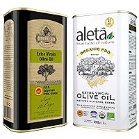 Organic PDO and Certified PDO Extra Virgin Olive Oil, Gold Award Estates - Kolymvari and Messara Valley, Crete Greece, 1 Ltr. (33.8 oz) Each Tin, Pack of 2