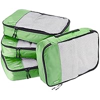 4 Piece Packing Travel Organizer Zipper Cubes Set, Medium, Green