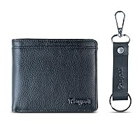 Men's Genuine Leather Black Soft Billfold Wallet with Free Key Chain | 12 Card Slots, 2 Cash Compartments, Center Flap ID Window | Durable Handmade Cow Leather Wallet