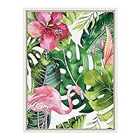 Kate and Laurel Sylvie Find Flamingo Framed Canvas Wall Art by Maja Mitrovic of Makes My Day Happy, 18x24 White, Decorative Animal Art for Wall