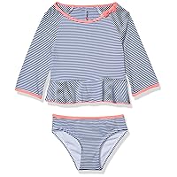 kensie Girls Seersucker Stripe Rash Guard Two-Piece Swimsuit