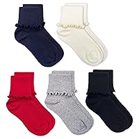 Jefferies Socks Girls' Ripple Ruffle Trim Seamless Turn Cuff Crew Socks 5 Pack