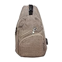 Anti-Theft Daypack Crossbody Sling Backpack, USB Charging Connector Port, Lightweight Day Pack for Travel, Hiking, Everyday, Regular, Tan