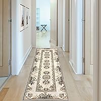 Traditional Oriental Floral Polypropylene Indoor Area Rug or Runner with Jute Backing, 2'7