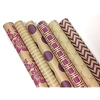 Note Card Cafe Bella Kraft All Occasion Wrapping Paper | 18 Pack | 30 x 120 inch rolls | Pink, Purple, Cream | For Birthdays, Weddings, Showers, Gifts, Holidays, Christmas | Recyclable, Biodegradable