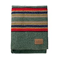 Yakima Camp Thick Warm Wool Indoor Outdoor Striped Throw Blanket, Green Heather, Twin Size