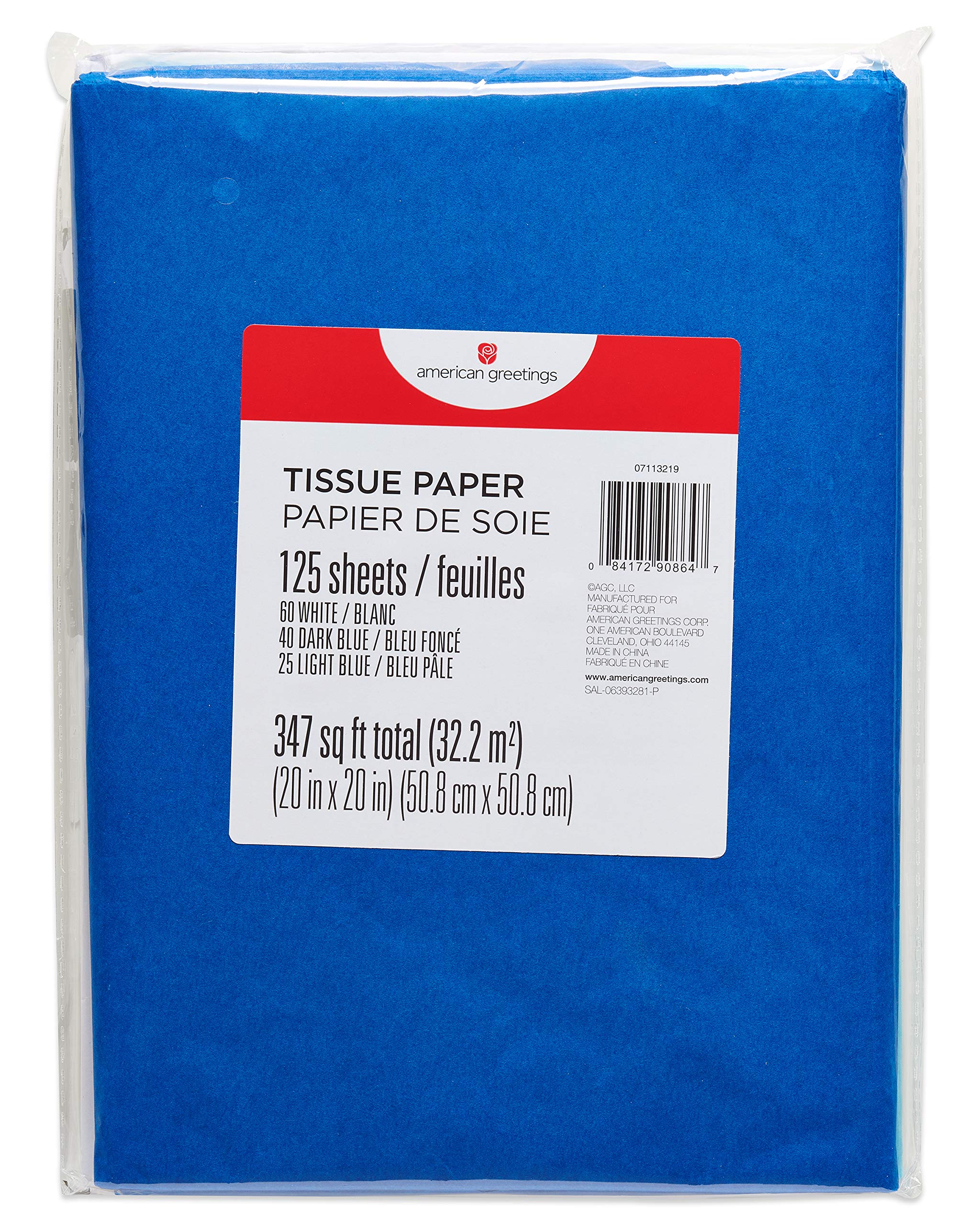 American Greetings 125 Sheets 20 in. x. 20 in. Bulk Tissue Paper (White and Blue) for Christmas, Hanukkah, Holidays, Birthdays and All Occasions