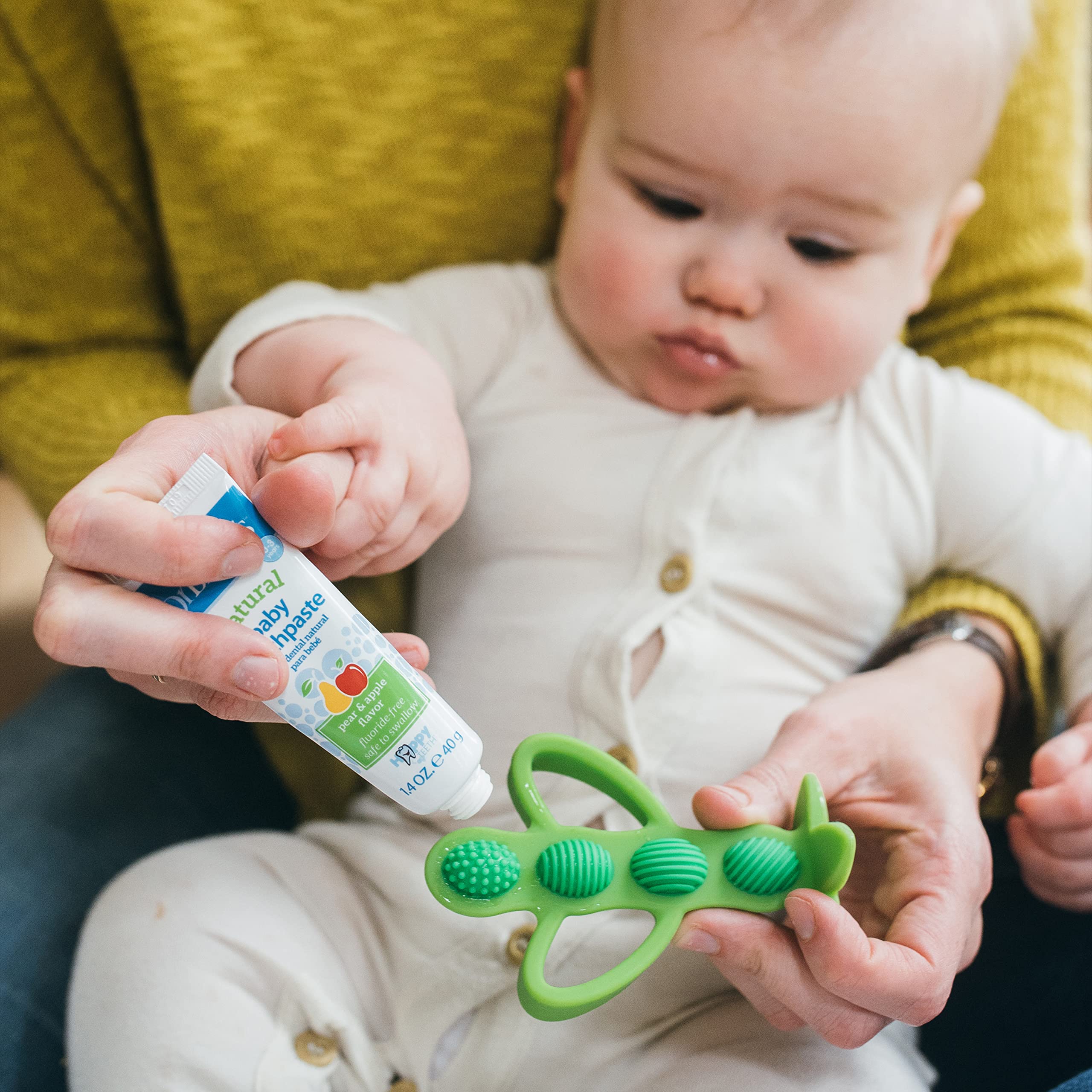 Dr. Brown’s Peapod Teether and Training Toothbrush, Soft and Safe for Baby Gums and First Teeth, BPA Free, 100% Silicone, 3m+