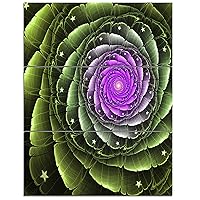 Designart Lush Green and Purple Fractal Flower-Large Floral Canvas Art Print-28X36 3 Piece, 28'' H x 36'' W x 1'' D 3P