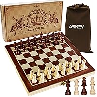 ASNEY Upgraded Magnetic Chess Set, 12” x 12” Folding Wooden Chess Set with Magnetic Crafted Chess Pieces, Chess Game Board Set with Storage Slots, Includes Extra Kings, Queens and Carry Bag