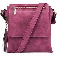 Roulens Crossbody Bag for Women, Leather Crossbody Purse Lightweight Medium Double Compartment Shoulder Bag with Tassel