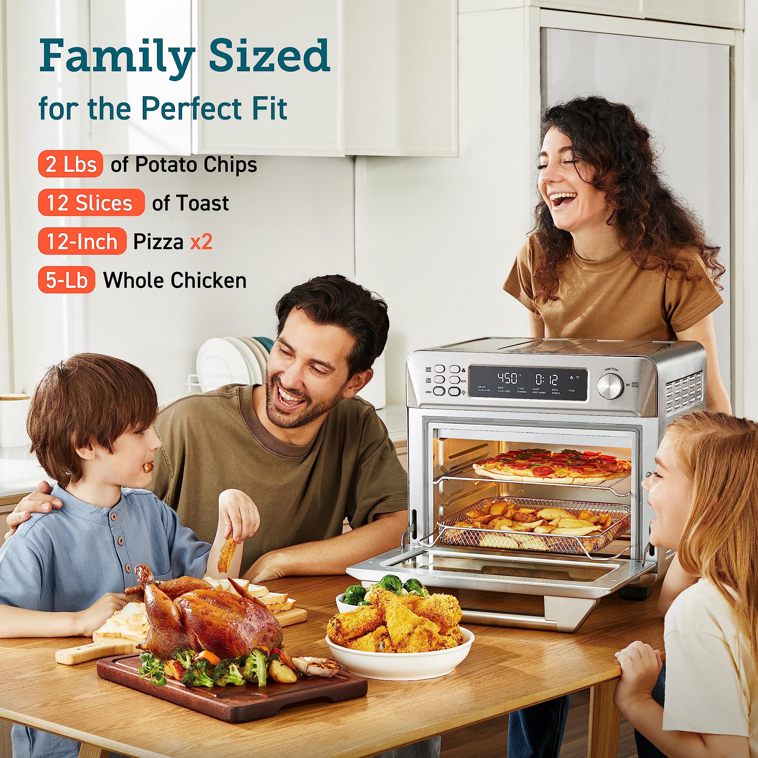 COSORI Toaster Oven Air Fryer Combo, 12-in-1, 26QT Convection Oven Countertop, Stainless Steel with Toast Bake and Broil, Smart, 6 Slice Toast, 12'' Pizza, 75 Recipes&Accessories