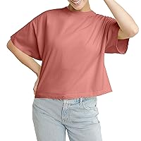 Hanes Originals Garment Washed T-Shirt, Crewneck Crop Tees for Women