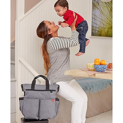 Skip Hop Messenger Diaper Bag with Matching Changing Pad, Duo Signature, Heather Grey