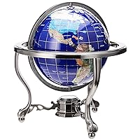 Unique Art 13-Inch Tall Table Top Blue Lapis Ocean Gemstone World Globe with Silver Tripod Stand