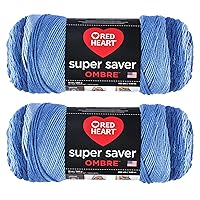 Red Heart Super Saver Jumbo True Blue Ombre Yarn - 2 Pack of 283g/10oz - Acrylic - 4 Medium (Worsted) - 482 Yards - Knitting/Crochet