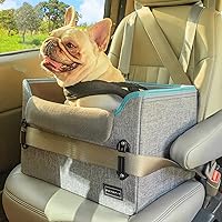 PETSFIT Small Dog Car Seat, Puppy Portable Dog Booster Seat for Car with Clip-On Leash, Adjustable Straps Perfect for Small Pets Up to 25lbs (Grey)