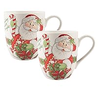 Fitz and Floyd Holiday Mug Candy Cane Santa Collection (Set of 2), Red/White