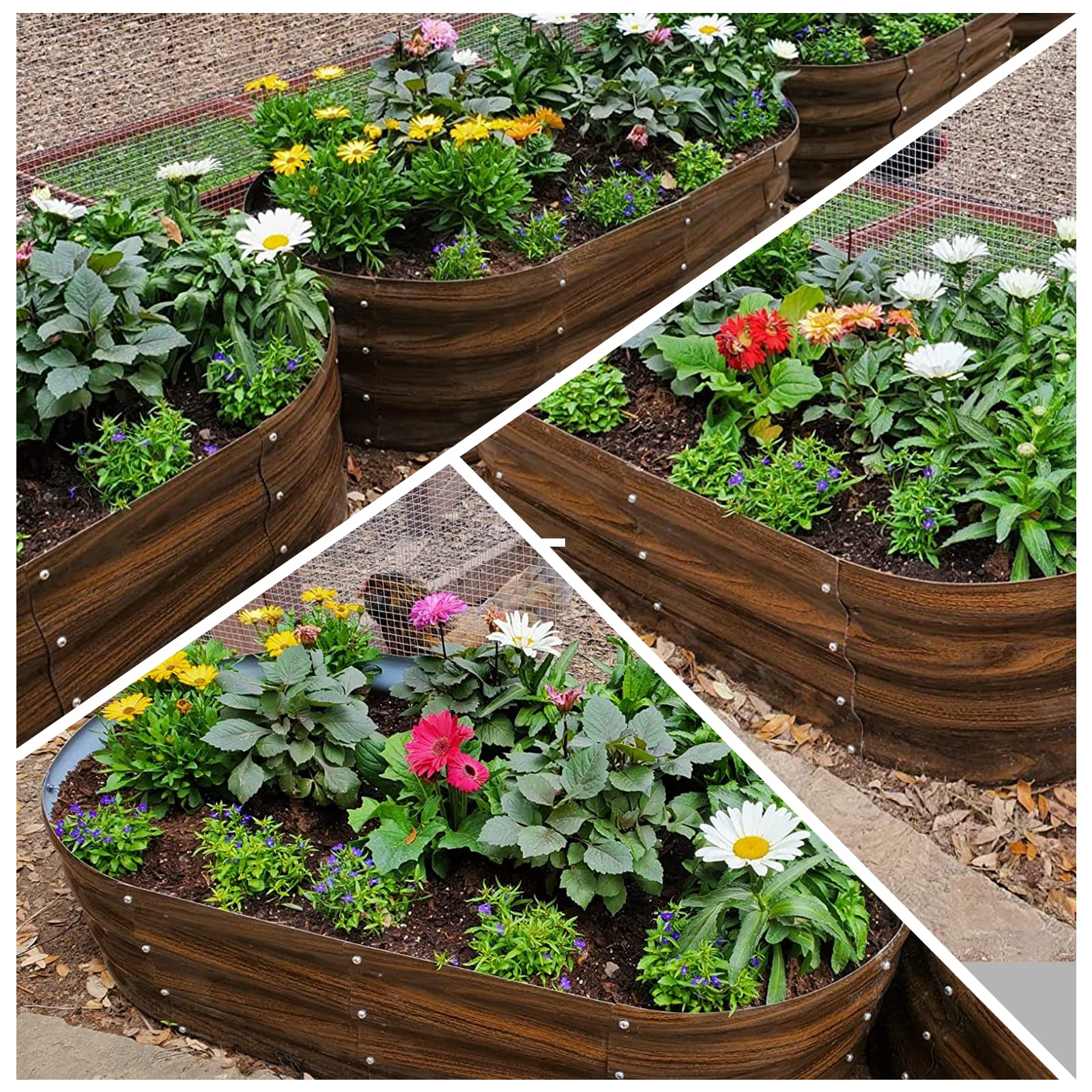 SnugNiture Galvanized Raised Garden Bed Outdoor, 2 Pcs 4x2x1ft Oval Metal Planter Box for Planting Plants Vegetables, Brown