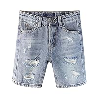 KIDSCOOL SPACE Baby Little Big Boys Denim Shorts,Elastic Waistband Inside Ripped Holes Jeans Summer Wear