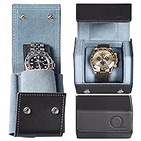 Single Leather Travel Watch Roll Case + Leather Travel Watch Pouch (Grey/Sky Blue)