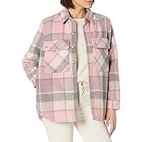 [BLANKNYC] Womens Oversized Flannel Shirt Jacket, Comfortable Long Sleeve & Stylish Coat, Cabin Fever, Medium