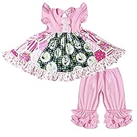 Baby Toddler Little Girls St. Patricks Day Shamrock Clover Outfits - Dress Leggings 2-Piece Playwear Set
