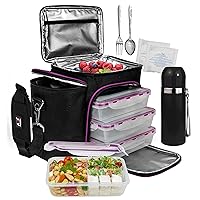 Meal Prep Lunch Box - 8 piece set - Insulated Container For Women or Men - 3 Bento style boxes (BPA Free) in Large Lunch Bag- Microwave Safe - Includes Fork, Spoon, Thermos & 2 Ice Packs - A2S