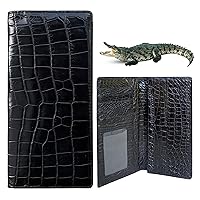 Black Alligator Double Side Long Wallet Mens Crocodile Belly Leather Checkbook Credit Card RFID Blocking Executive Business Tall Bifold Wallet Smart Phone Pocket Handmade Exotic Leather LON11-CS
