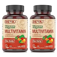 DEVA Vegan Multivitamin & Mineral Supplement - Vegan Formula with Green Whole Foods, Veggies, and Herbs - High Potency - Manufactured in USA and 100% Vegan - 90 Count (Pack of 2)