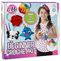 DIY All in One Crochet Knitting Kit for Beginners Starter Arts & Craft Set for Kids Teens Tweens & Adults – How to Learn Make Your Own Yarn Pom Poms – Birthday Gift for Kids Ages 8+