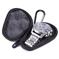 CASEMATIX Premium Travel Watch Case with Rugged Hard Shell Exterior, Foam Interior, Zipper & Metal Carabiner -Vintage Pattern Watch Travel Box for up to 56MM Watches