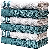 Premium Kitchen Towels (16”x 28”, 6 Pack) – Large Cotton Kitchen Hand Towels – Weft Insert Design – 380 GSM Highly Absorbent Tea Towels Set with Hanging Loop (Teal)