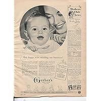 GERBER'S BABY FOODS HE'S HAPPY WE'RE MINDING OUR BUSINESS! MENU PLANNER FOR MOTHERS GERBER'S 45 TRU-FLAVOR FOODS 1949 ANTIQUE VINTAGE ADVERTISEMENT