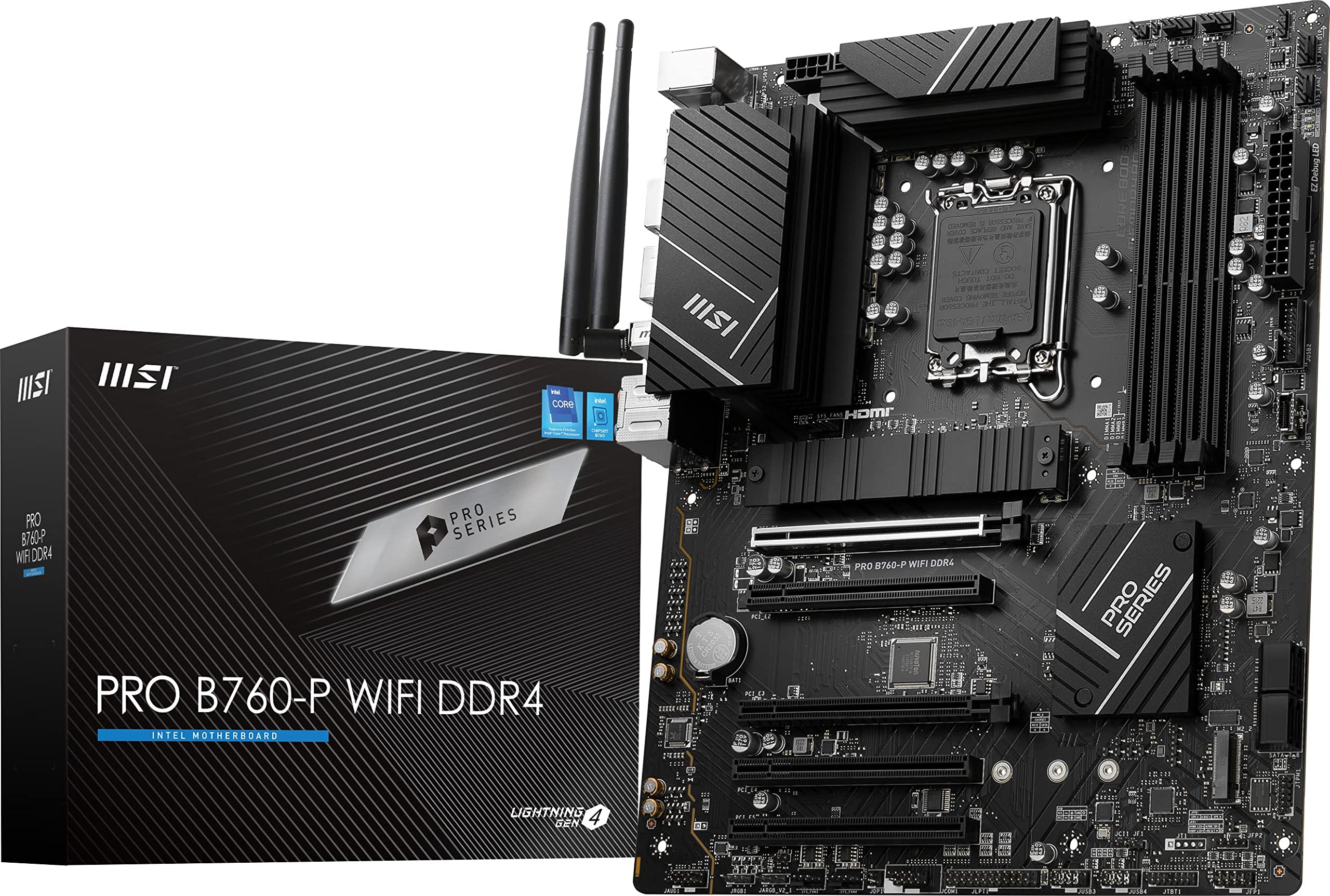 MSI PRO B760-P WiFi DDR4 ProSeries Motherboard (Supports 12th/13th Gen Intel Processors, LGA 1700, DDR4, PCIe 4.0, M.2, 2.5Gbps LAN, USB 3.2 Gen2, Wi-Fi 6E, ATX)