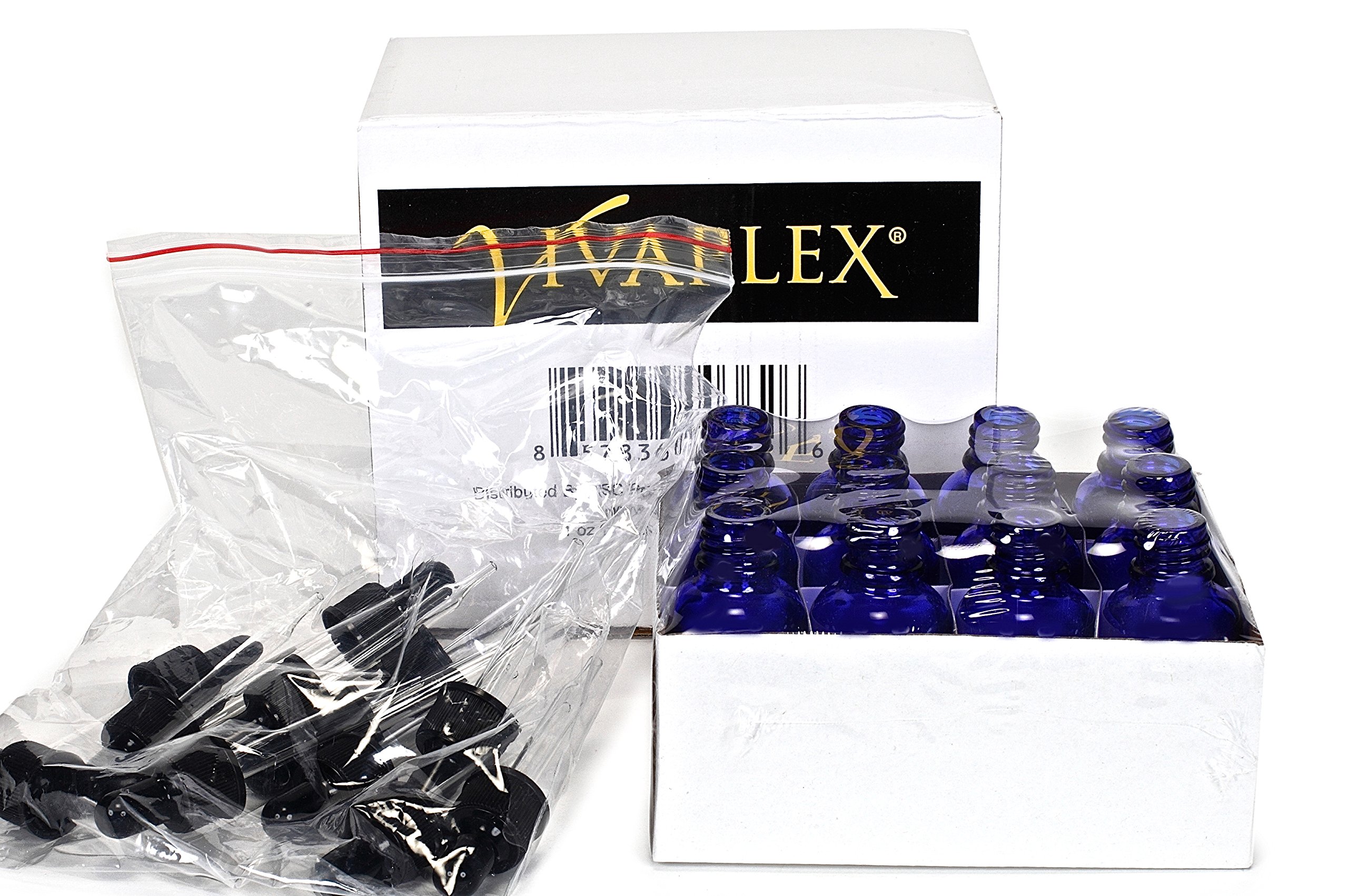 12, Cobalt Blue, 1 oz, Glass Bottles, with Glass Eye Droppers