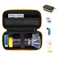 CaseSack Inhaler Holder case for inhaler spacer and Asthma Inhaler for Adults and Kids, with Rooms for Pills and Other Essentials (Black with yellow zip)